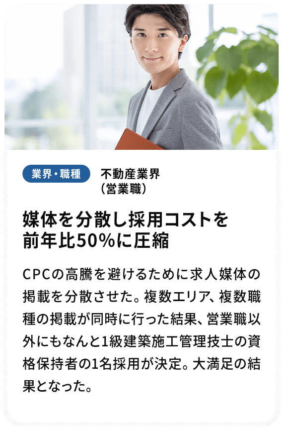 媒体を分散し採用コストを 前年比50％に圧縮
